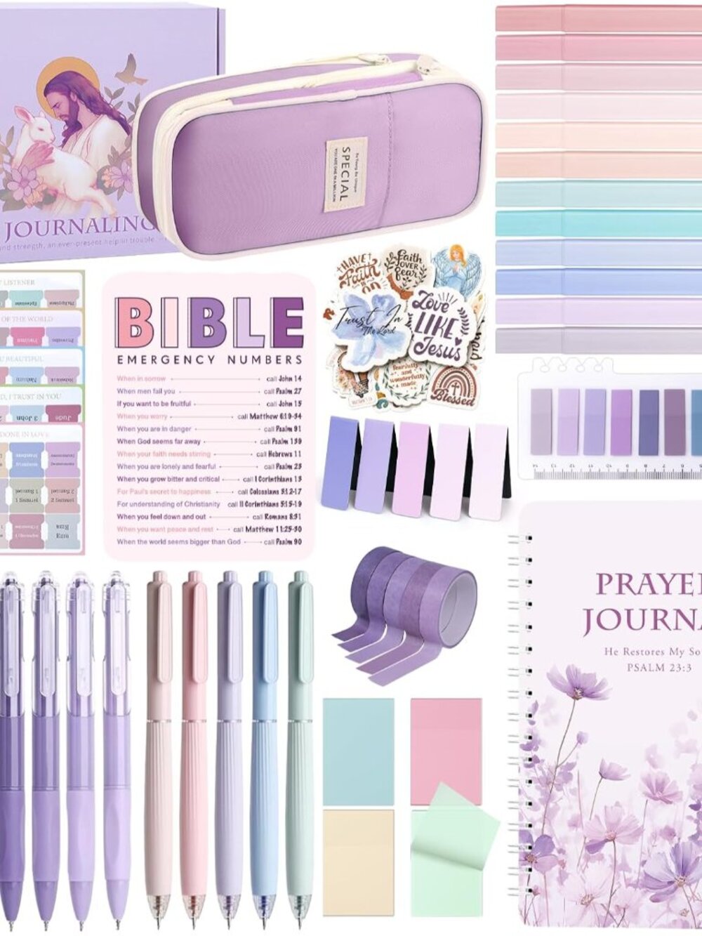 50 Bible Study Supplies Journaling Kit with Journal and Case, Purple